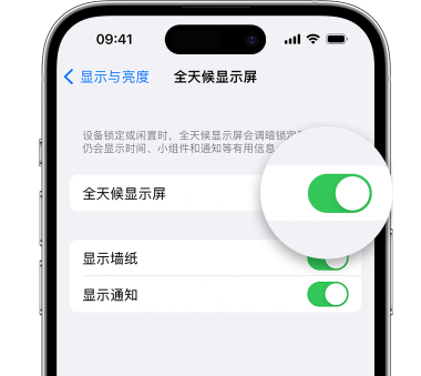 忻城苹果15预约维修分享iPhone15如何设置全天候显示屏幕可见 